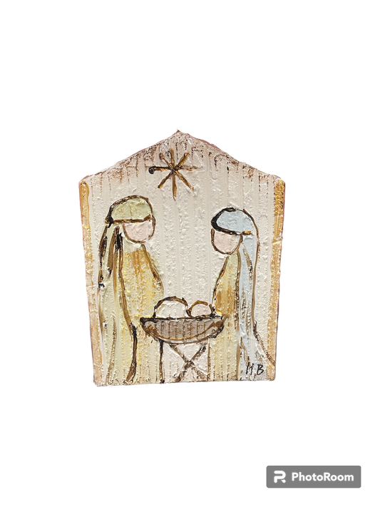 Wood Block w/Painted Holy Fam