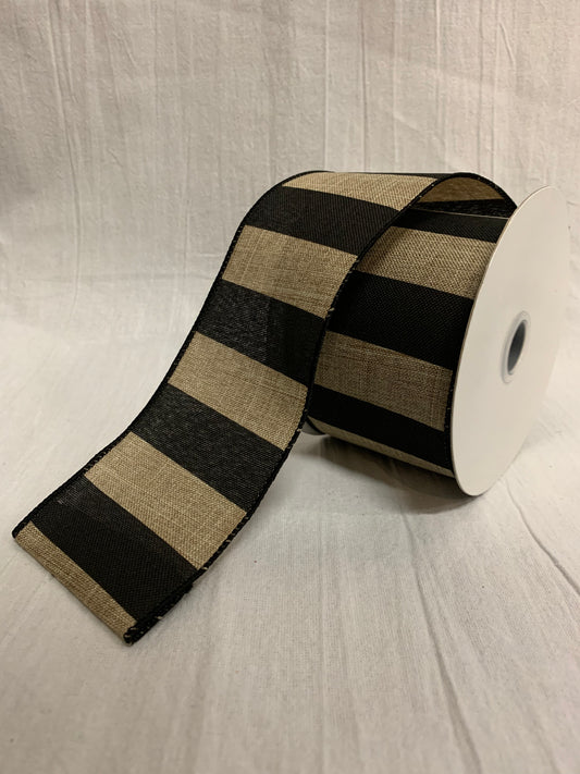 Striped Burlap Ribbon Tan/Blk