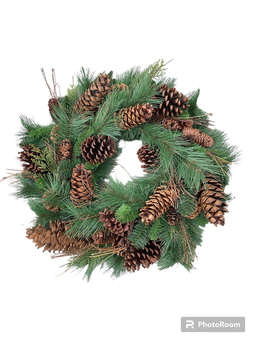 26" Mix Dlx Pinecone Wreath