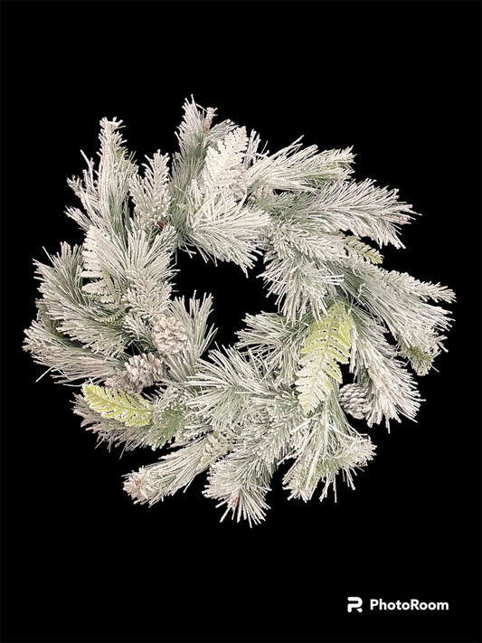 24" Pine Snow Wreath