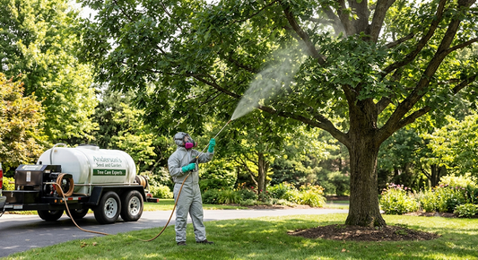 A professional technician wearing full protective gear
