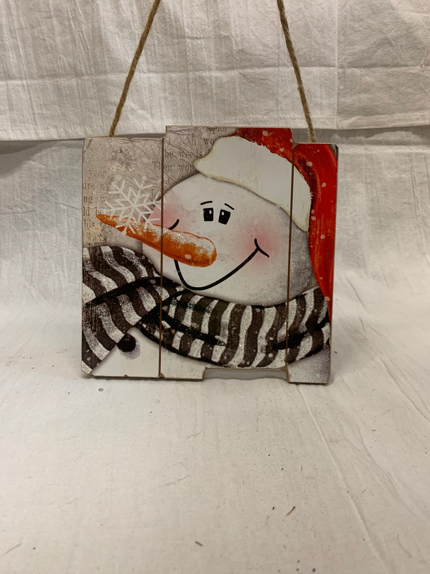 Wood Square Snowman Sign Orn