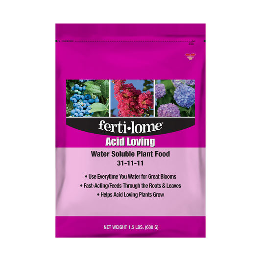 Fertilome Acid Loving plant food package with images of flowers on a white background