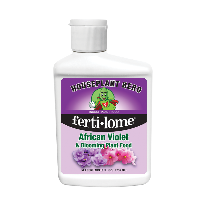 Fertilome Houseplant Hero African Violet & Blooming Plant Food bottle on a white background
