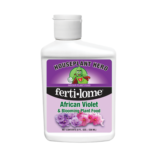 Fertilome Houseplant Hero African Violet & Blooming Plant Food bottle on a white background