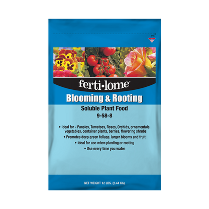 Fertilome Blooming & Rooting Soluble Plant Food packaging on a white background