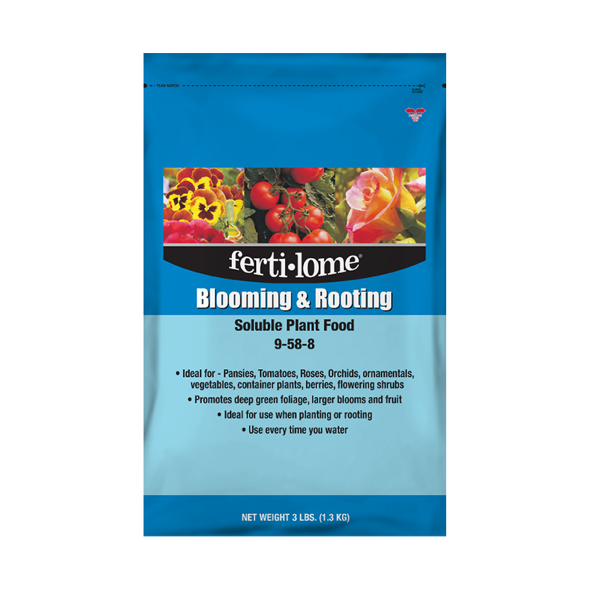 Fertilome Blooming & Rooting Soluble Plant Food package on a white background