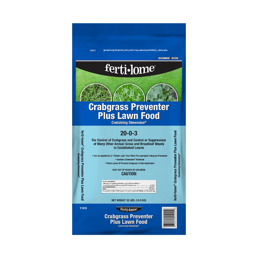 Fertilome Crabgrass Preventer Plus Lawn Food package on a white background