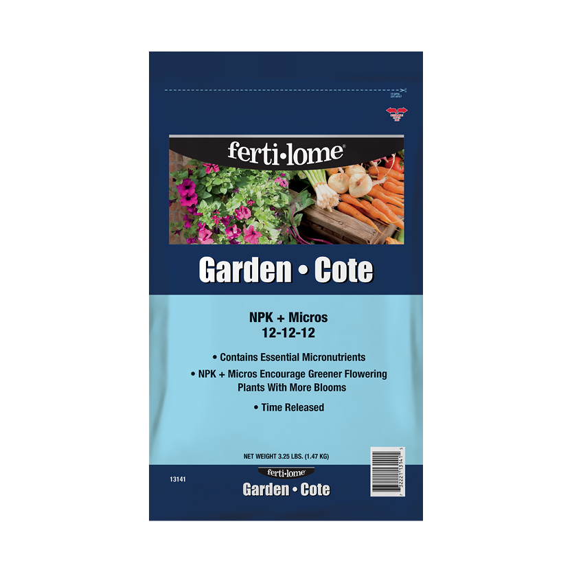 Fertilome Garden Cote packaging with images of plants and vegetables on a white background