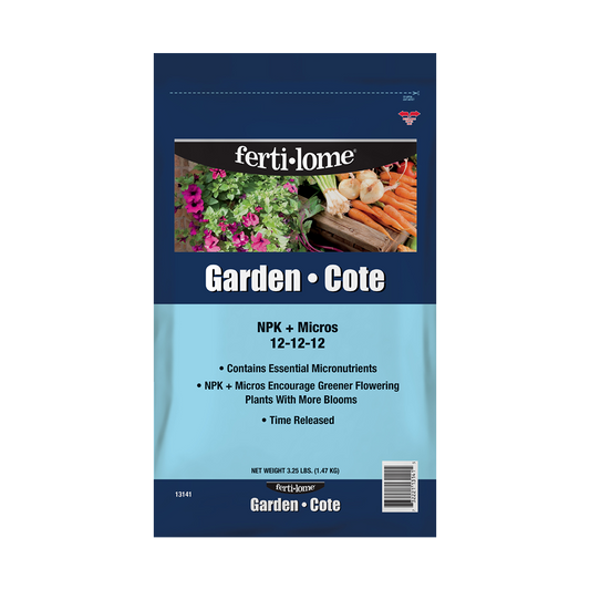 Fertilome Garden Cote packaging with images of plants and vegetables on a white background