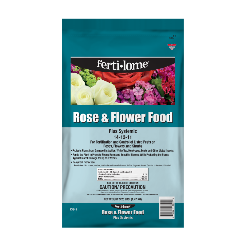 Fertilome Rose & Flower Food packaging on a white background