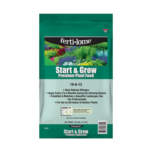 Fertilome Start & Grow Premium Plant Food packaging on a white background