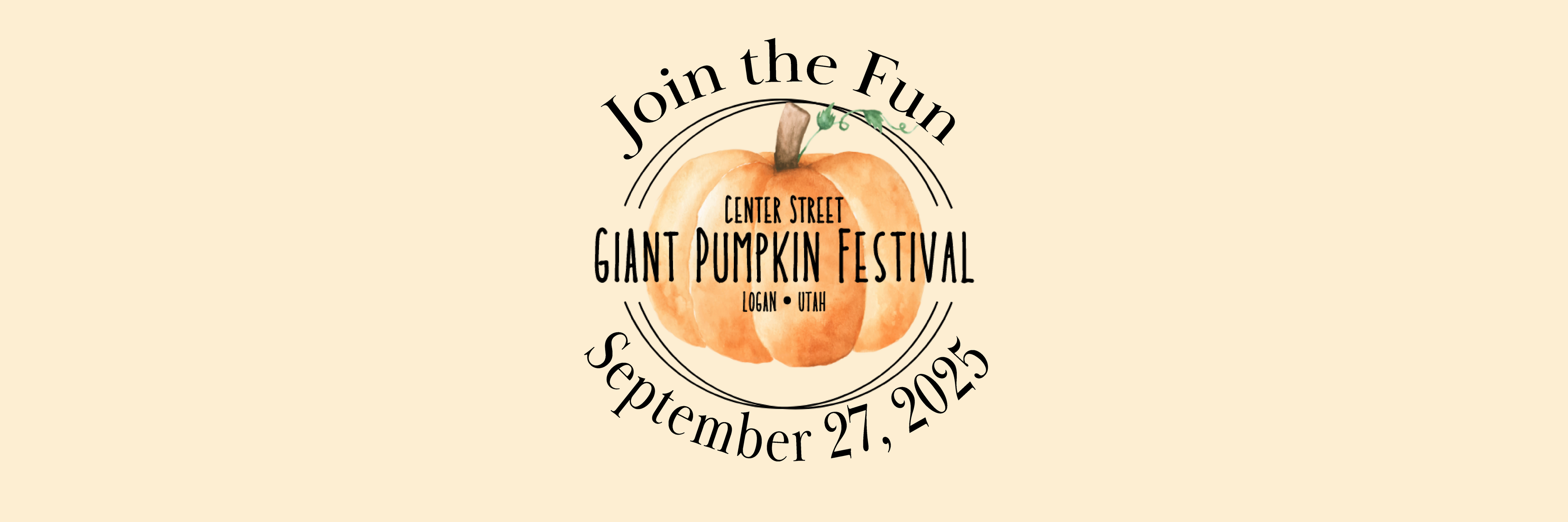 Promotional banner for the Giant Pumpkin Festival with a pumpkin illustration on a beige background.