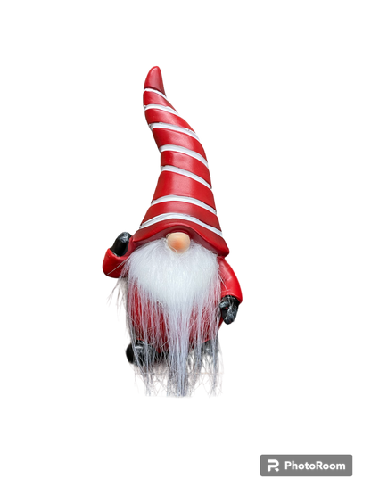 Resin Rd/Wht Stripe Hat Gnome